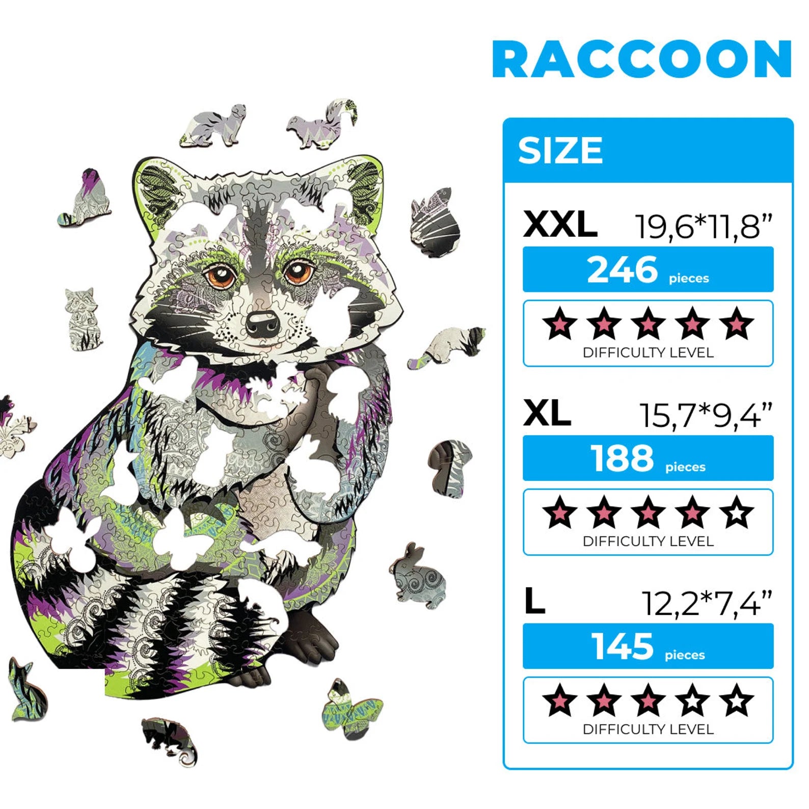 WOODEN JIGSAW PUZZLE RACCOON