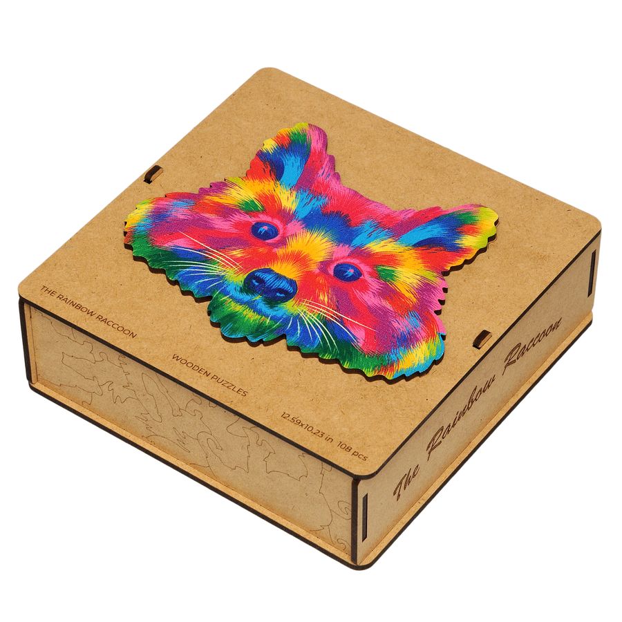 WOODEN JIGSAW PUZZLE COLORFUL RACOON