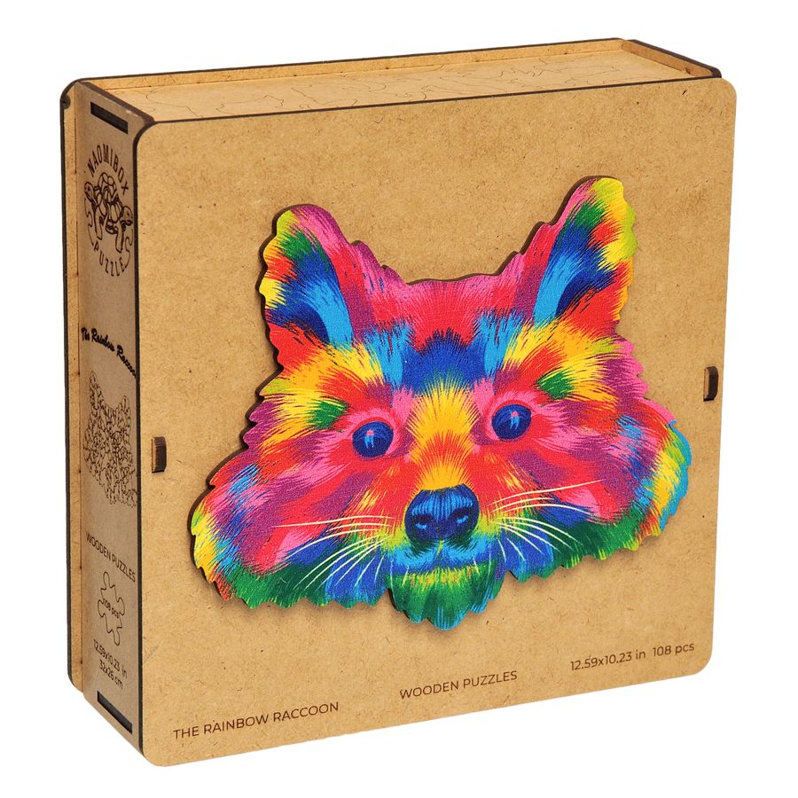 WOODEN JIGSAW PUZZLE COLORFUL RACOON