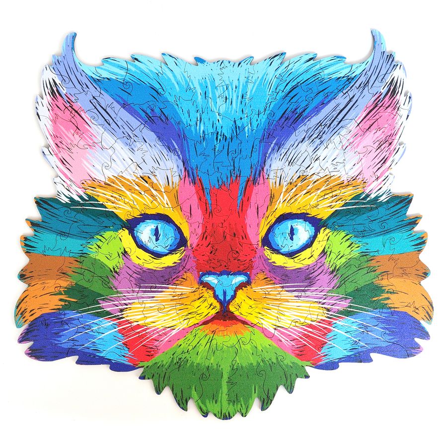 WOODEN JIGSAW PUZZLE COLORFUL CAT