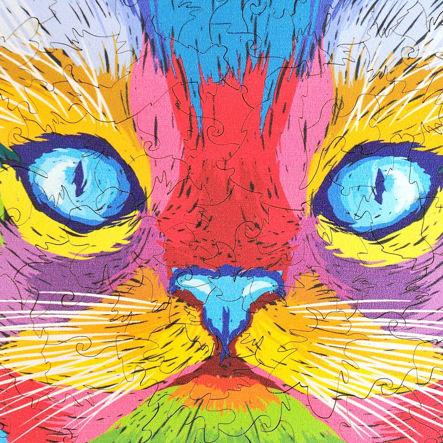 WOODEN JIGSAW PUZZLE COLORFUL CAT