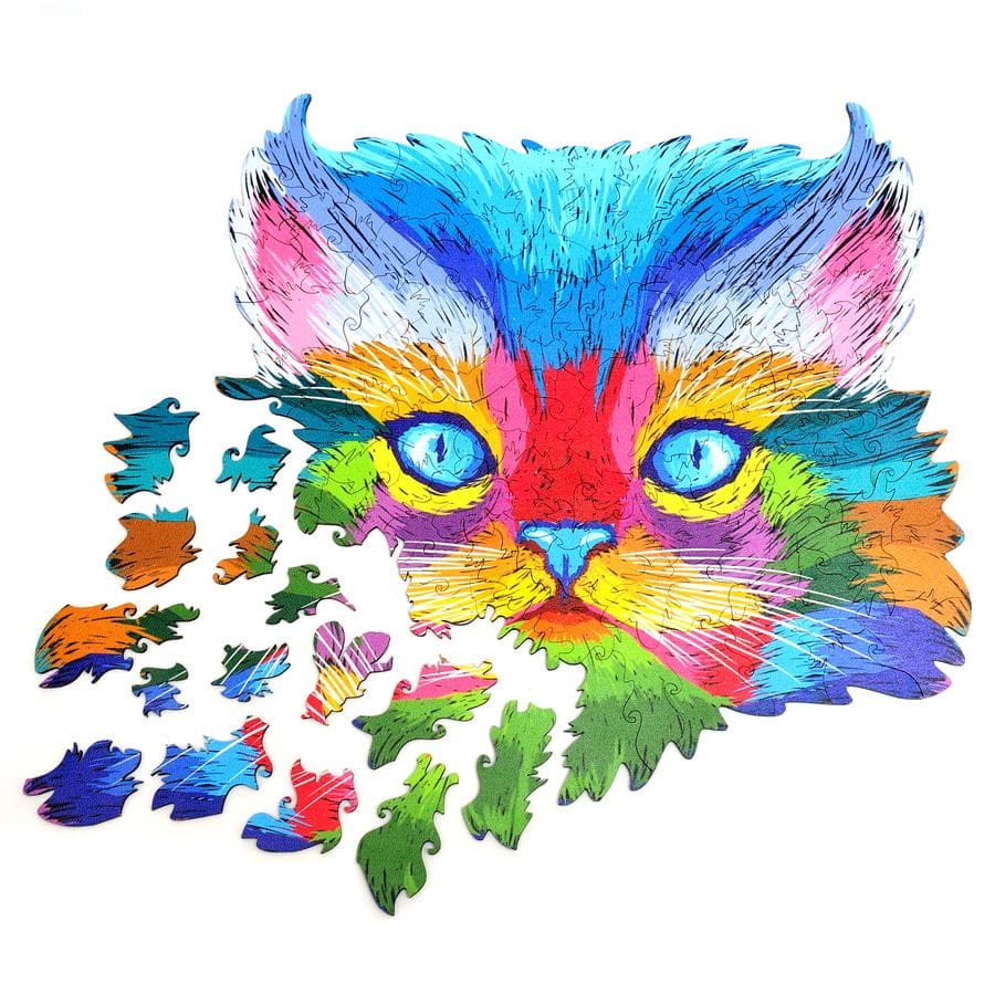 WOODEN JIGSAW PUZZLE COLORFUL CAT