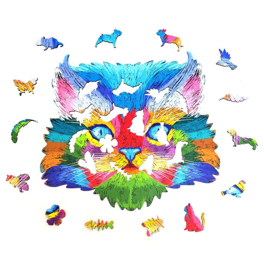 WOODEN JIGSAW PUZZLE COLORFUL CAT