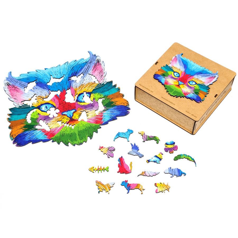 WOODEN JIGSAW PUZZLE COLORFUL CAT