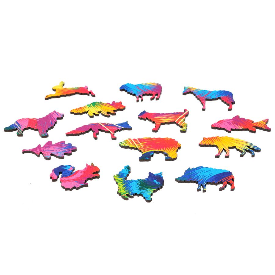 WOODEN JIGSAW PUZZLE COLORFUL RACOON