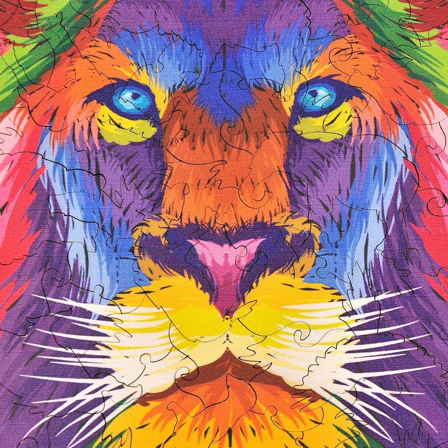 WOODEN JIGSAW PUZZLE COLORFUL LION