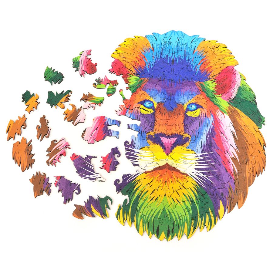 WOODEN JIGSAW PUZZLE COLORFUL LION