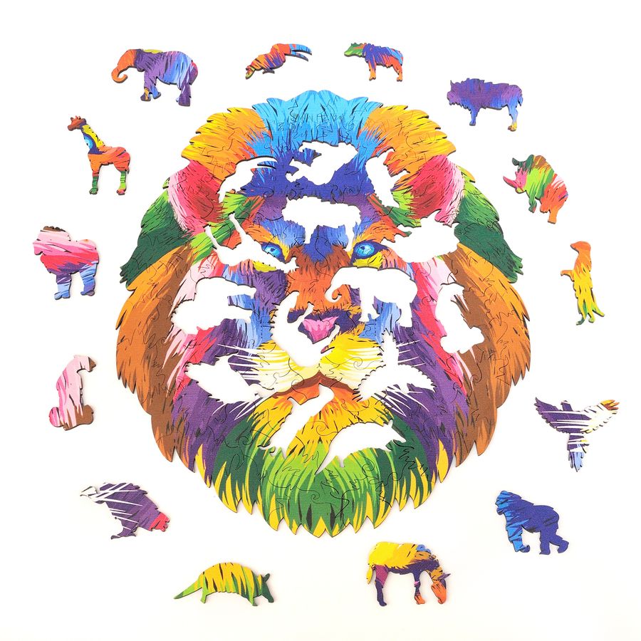 WOODEN JIGSAW PUZZLE COLORFUL LION