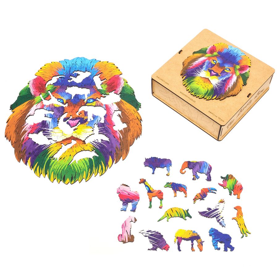 WOODEN JIGSAW PUZZLE COLORFUL LION