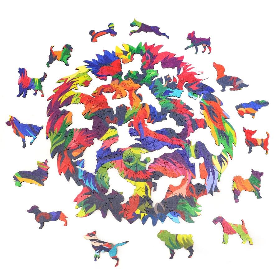 WOODEN JIGSAW PUZZLE COLORFUL DOG