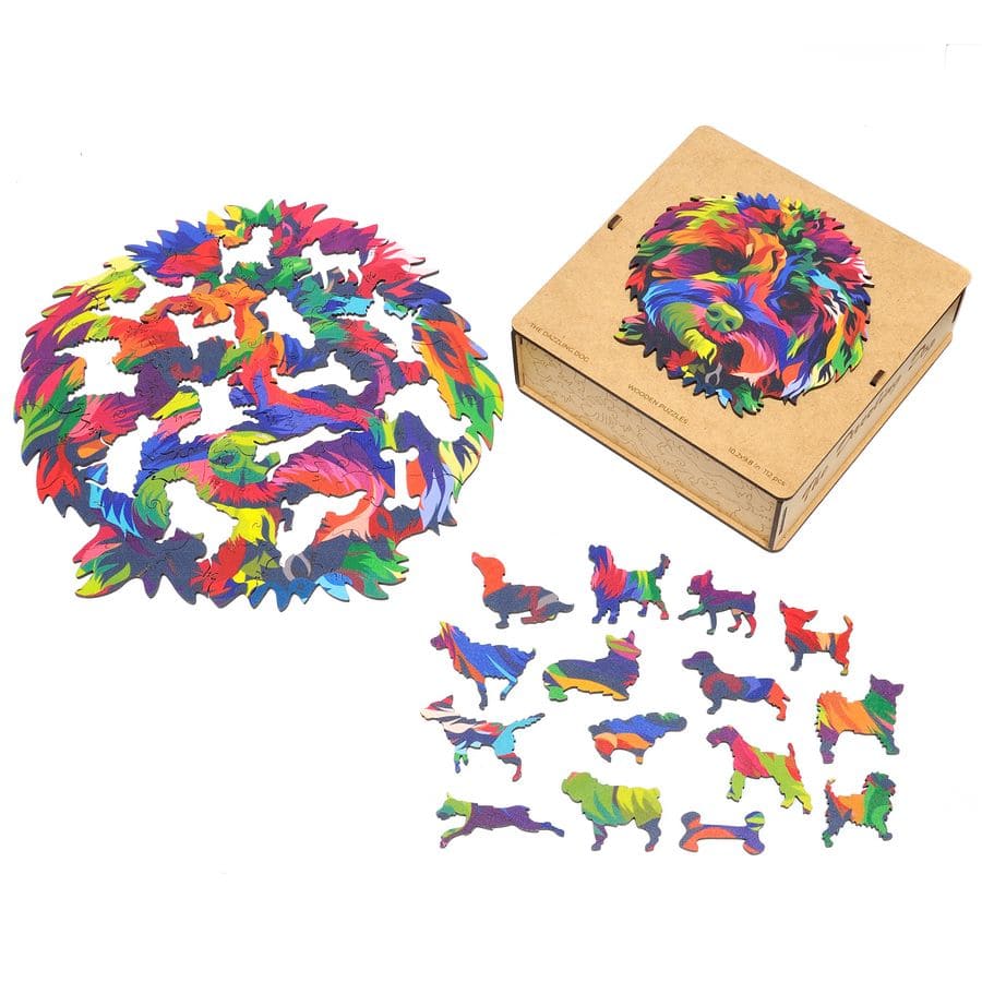 WOODEN JIGSAW PUZZLE COLORFUL DOG