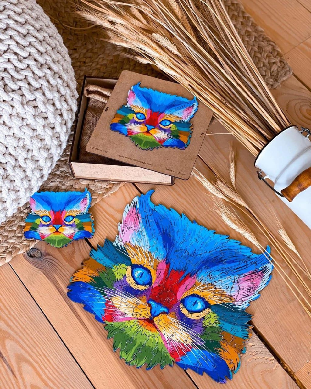 WOODEN JIGSAW PUZZLE COLORFUL CAT